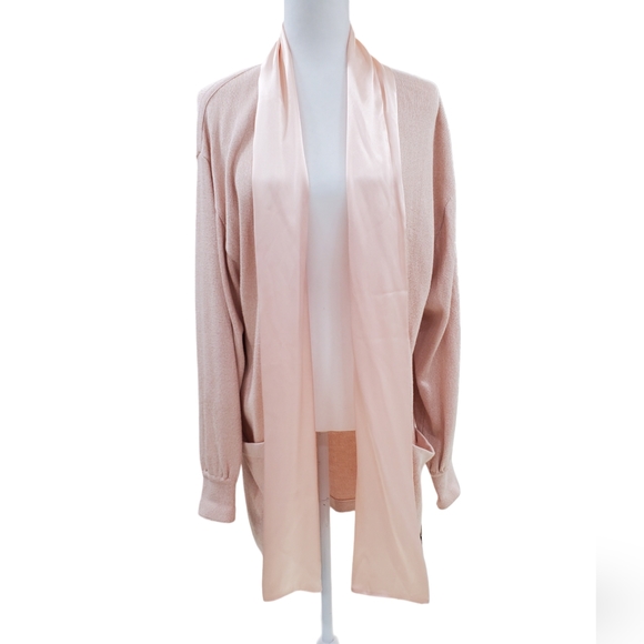 Escada Sweaters - Escada cardigan sweater women's Large duster neutral light peach sparkly knit